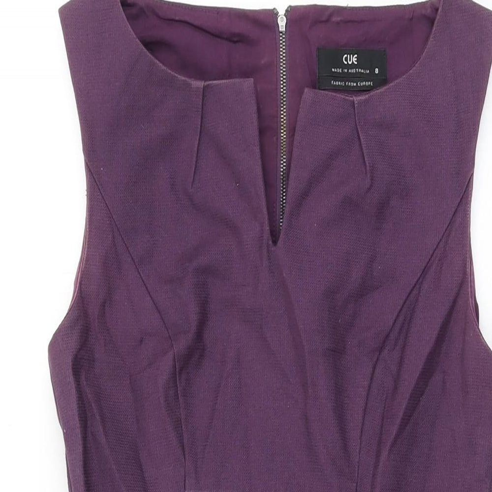 Cue Womens Purple Cotton Shift Size 8 Round Neck Zip