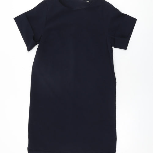Apricot Womens Blue Polyester Shift Size 8 Round Neck Zip