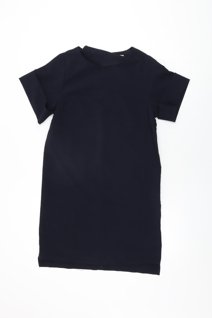 Apricot Womens Blue Polyester Shift Size 8 Round Neck Zip