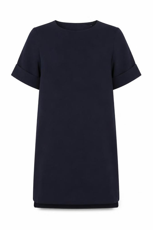 Front view of Apricot women’s blue polyester shift, size UK 8, round neck zip
