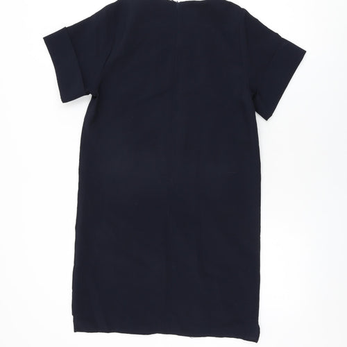 Apricot Womens Blue Polyester Shift Size 8 Round Neck Zip