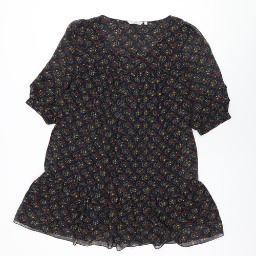 New Look Womens Blue Floral Polyester Shift Size 12 Round Neck Pullover