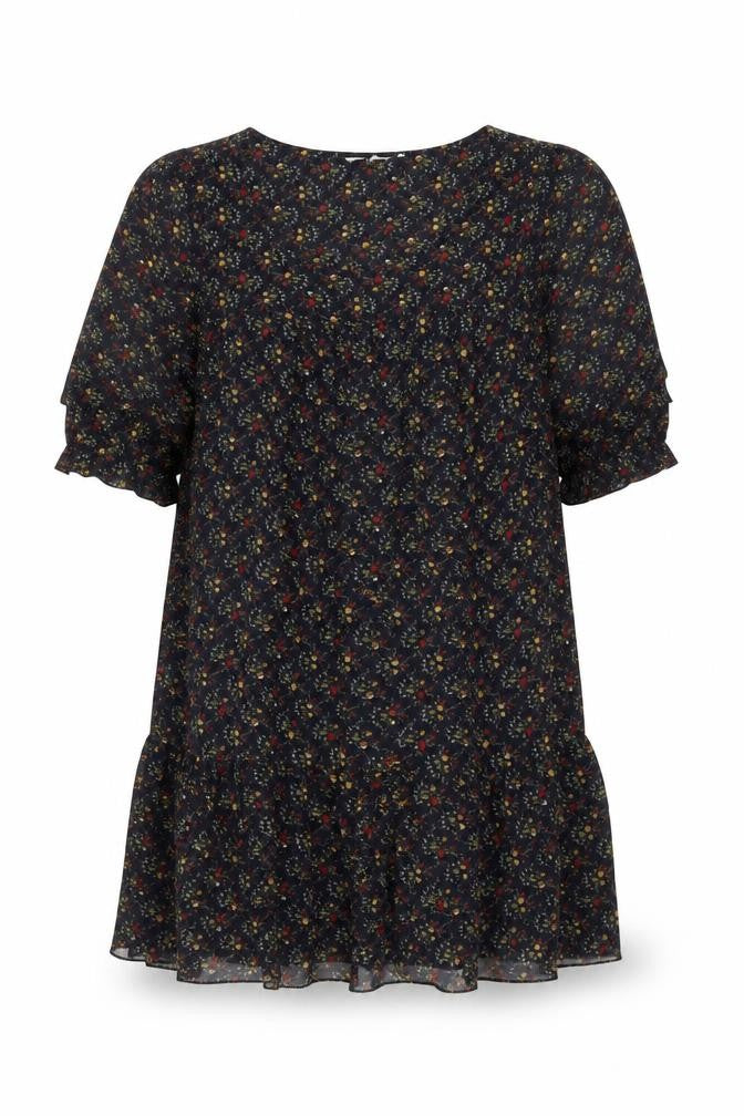 Front view of New Look women’s blue floral polyester shift, size UK 12, round neck pullover
