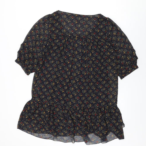 New Look Womens Blue Floral Polyester Shift Size 12 Round Neck Pullover