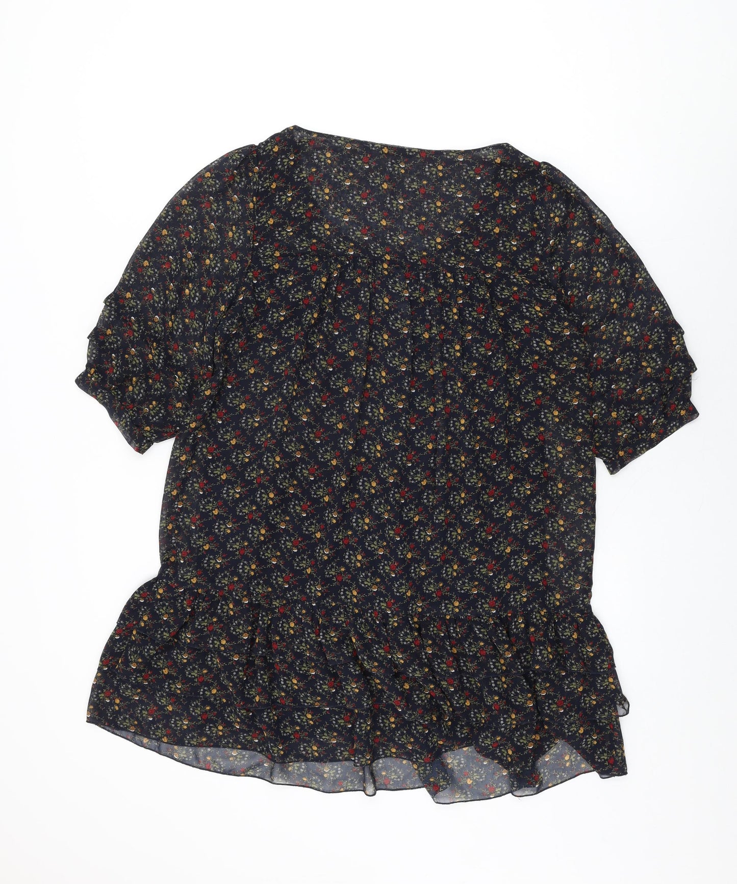 New Look Womens Blue Floral Polyester Shift Size 12 Round Neck Pullover