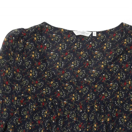 New Look Womens Blue Floral Polyester Shift Size 12 Round Neck Pullover
