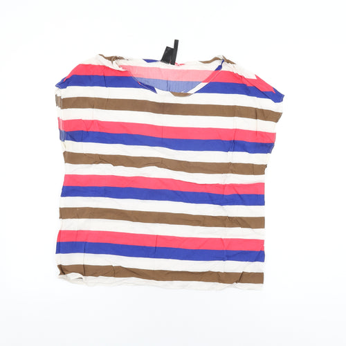 Mango Womens White Striped Viscose Basic T-Shirt Size L Round Neck