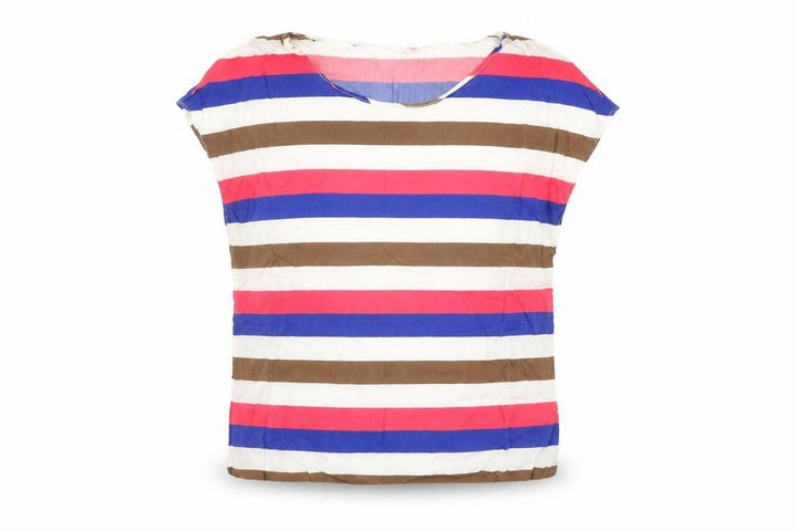 Mango Womens White Striped Viscose Basic T-Shirt Size L Round Neck