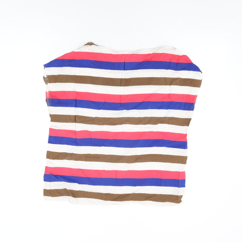 Mango Womens White Striped Viscose Basic T-Shirt Size L Round Neck