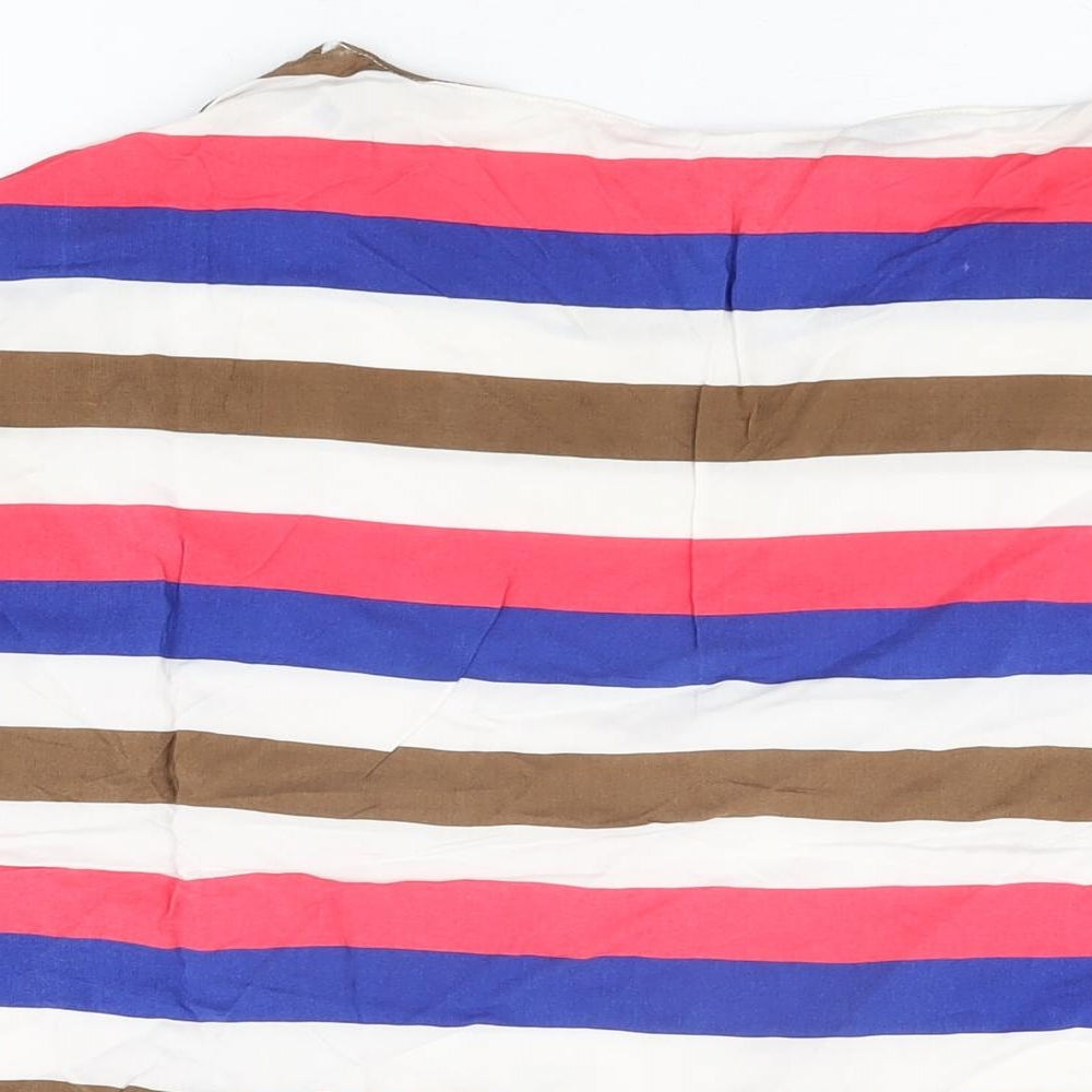 Mango Womens White Striped Viscose Basic T-Shirt Size L Round Neck