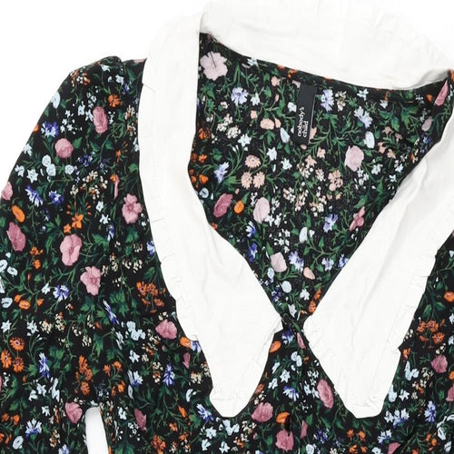 Nobody's Child Womens Black Floral Viscose Skater Dress Size 12 Collared Button