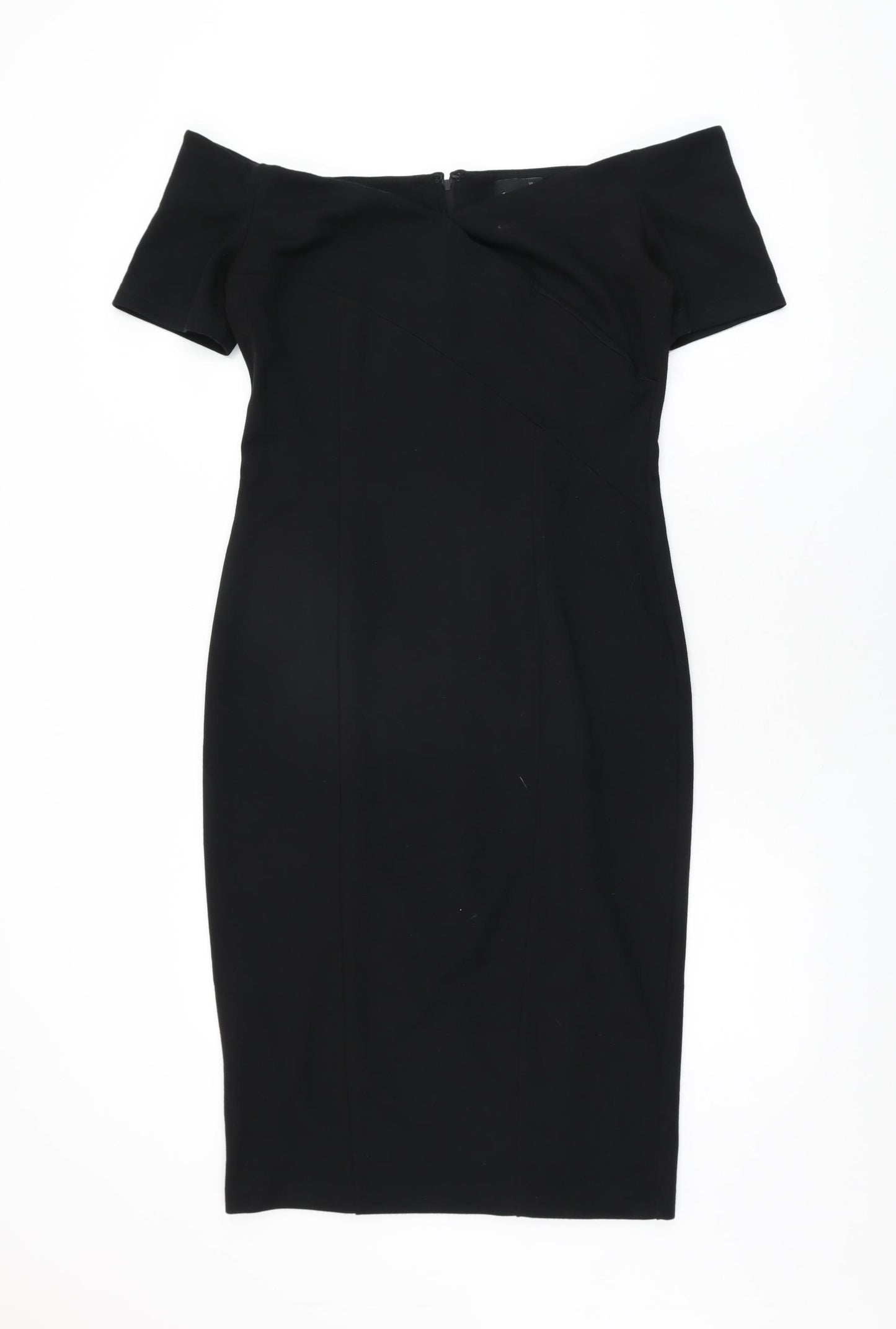 ASOS Womens Black Polyester Bodycon Size 14 Off the Shoulder Zip