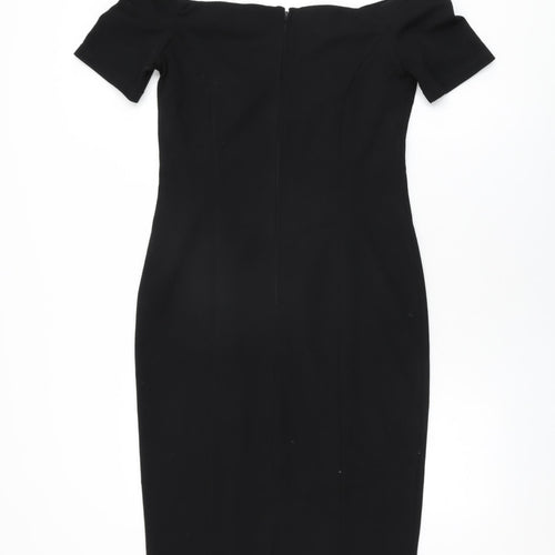 ASOS Womens Black Polyester Bodycon Size 14 Off the Shoulder Zip