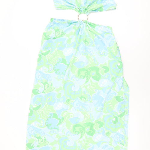 Miss Selfridge Womens Blue Geometric Polyester Shift Size 12 Halter Tie - Cut Out Detail