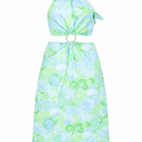 Miss Selfridge Womens Blue Geometric Polyester Shift Size 12 Halter Tie - Cut Out Detail