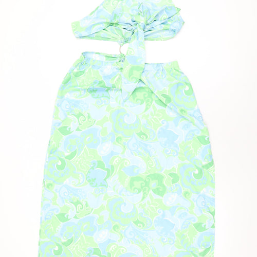 Miss Selfridge Womens Blue Geometric Polyester Shift Size 12 Halter Tie - Cut Out Detail