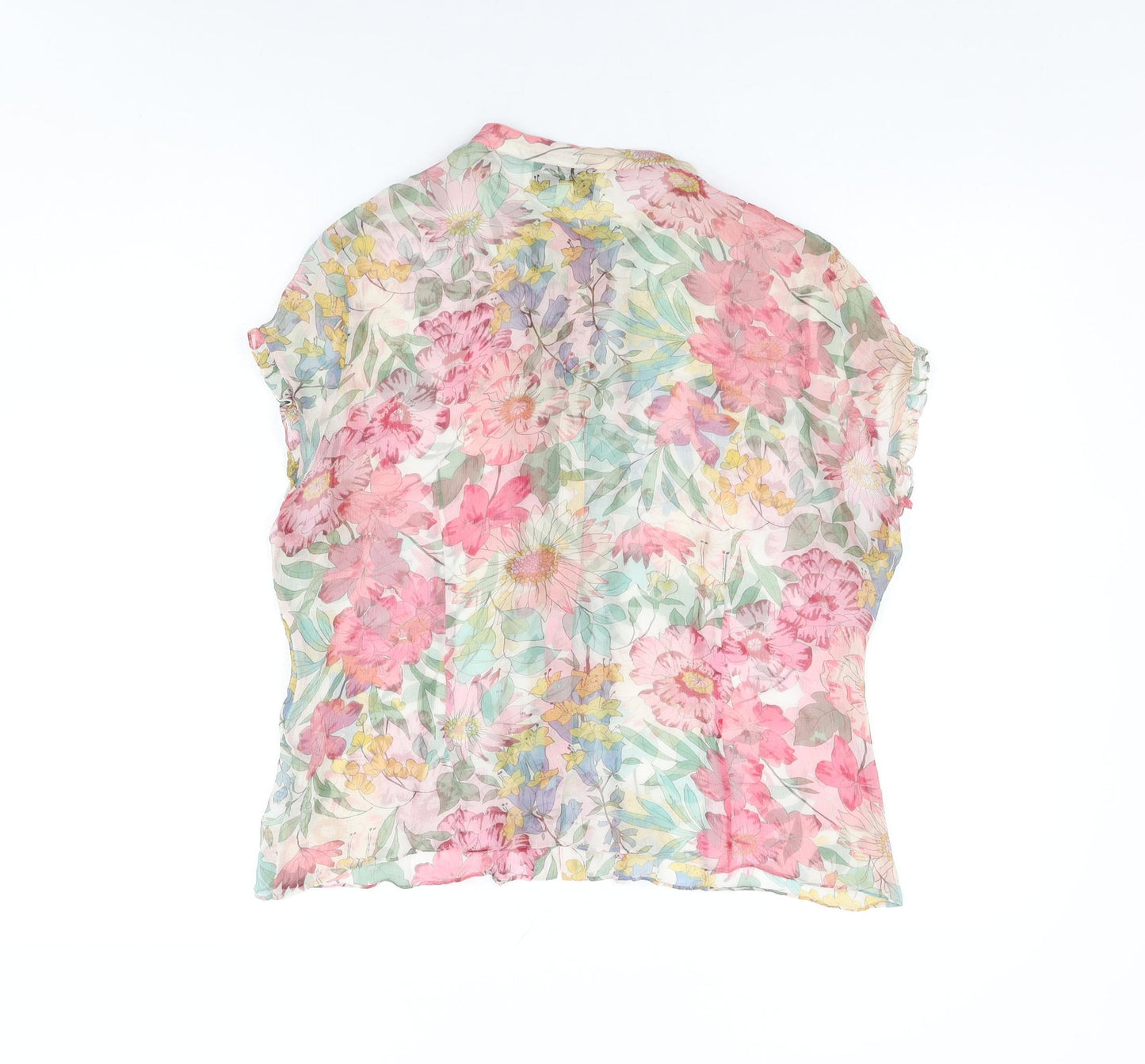 Phase Eight Womens White Floral Silk Basic Button-Up Size 16 Round Neck