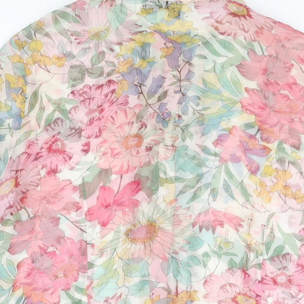 Phase Eight Womens White Floral Silk Basic Button-Up Size 16 Round Neck