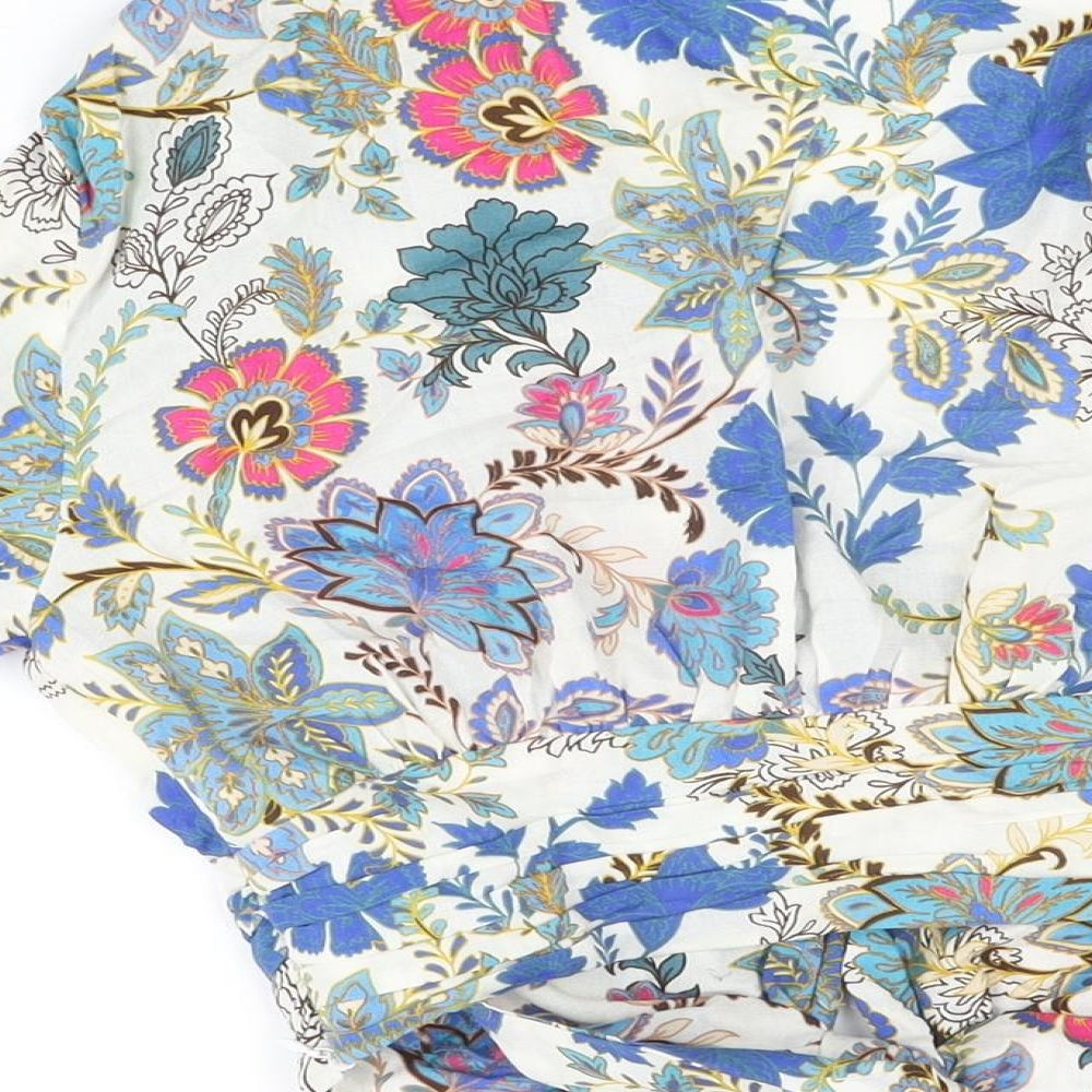 Zara Womens White Floral Cotton Basic Blouse Size S V-Neck