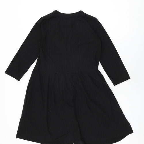 New Look Womens Black Polyester Shift Size 10 V-Neck Button