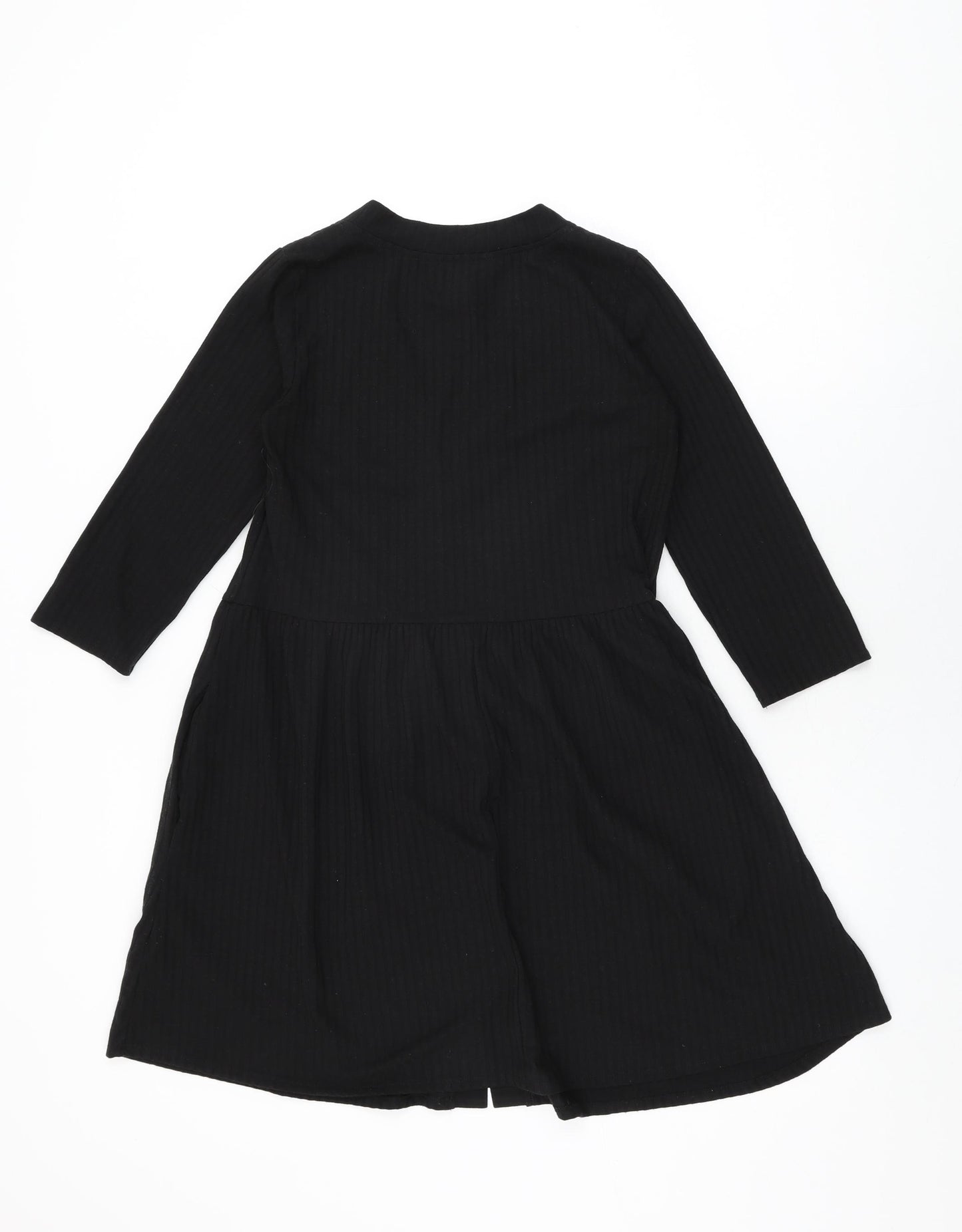 New Look Womens Black Polyester Shift Size 10 V-Neck Button