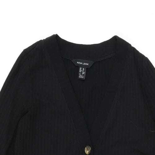 New Look Womens Black Polyester Shift Size 10 V-Neck Button