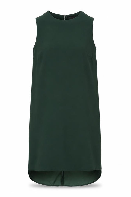 Front view of Topshop women’s green polyester shift, size UK 8, round neck zip