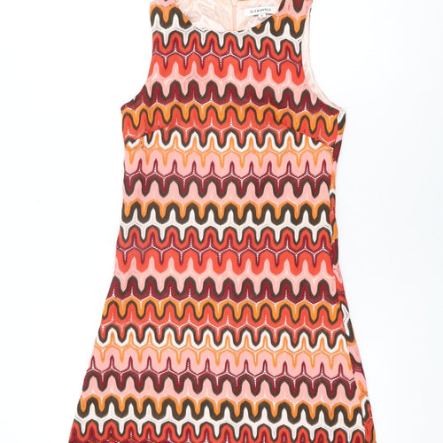 Glamorous Womens Multicoloured Geometric Polyester Shift Size 6 Round Neck Zip