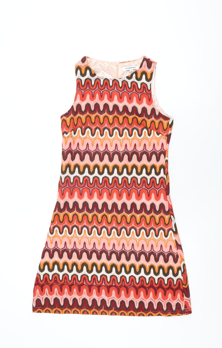 Glamorous Womens Multicoloured Geometric Polyester Shift Size 6 Round Neck Zip