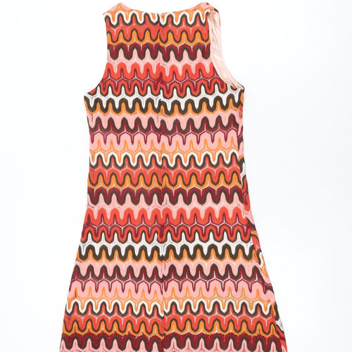Glamorous Womens Multicoloured Geometric Polyester Shift Size 6 Round Neck Zip