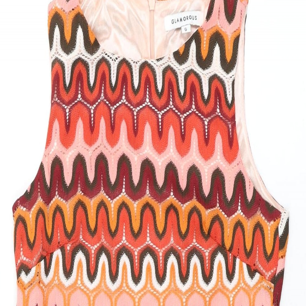 Glamorous Womens Multicoloured Geometric Polyester Shift Size 6 Round Neck Zip