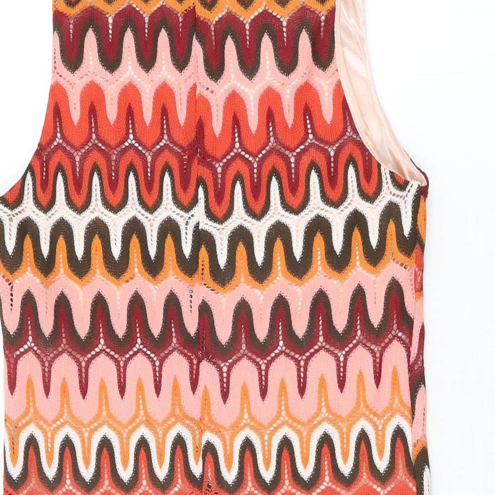 Glamorous Womens Multicoloured Geometric Polyester Shift Size 6 Round Neck Zip