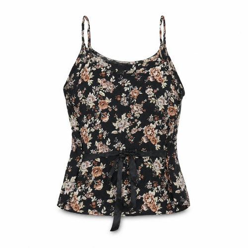 Forever 21 Womens Black Floral Viscose Basic T-Shirt Size S Round Neck