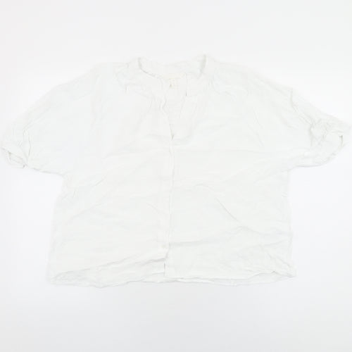 H&M Womens White Viscose Basic Button-Up Size M V-Neck