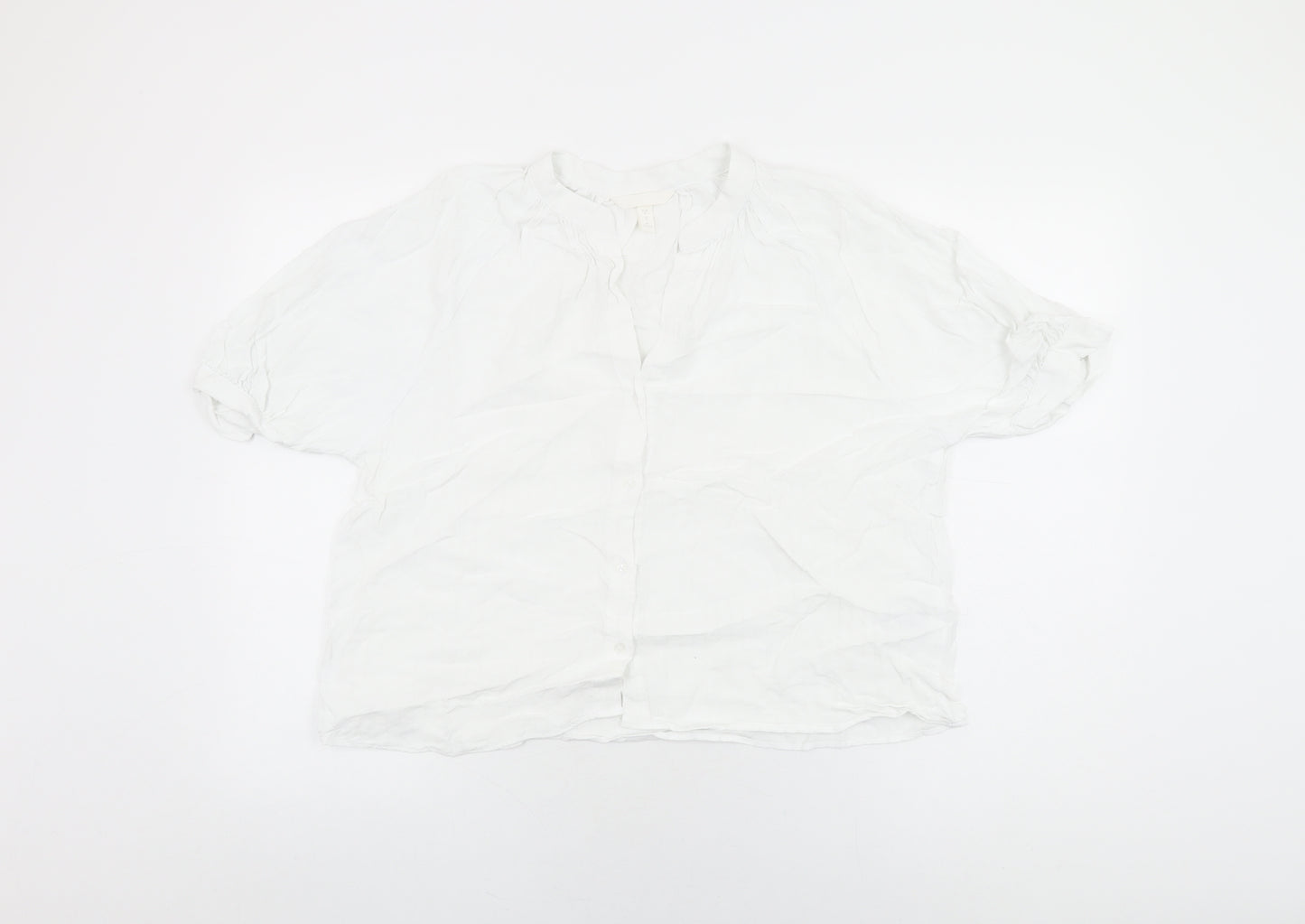 H&M Womens White Viscose Basic Button-Up Size M V-Neck