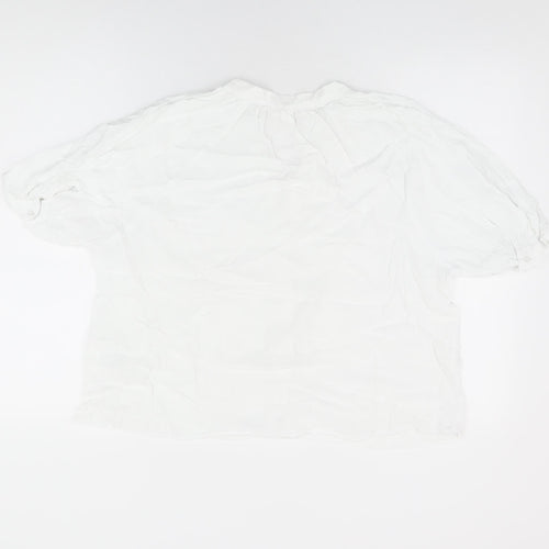 H&M Womens White Viscose Basic Button-Up Size M V-Neck