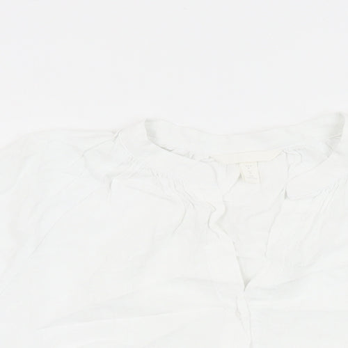 H&M Womens White Viscose Basic Button-Up Size M V-Neck