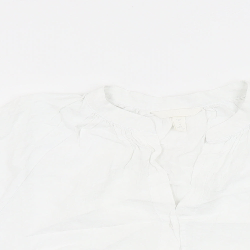 H&M Womens White Viscose Basic Button-Up Size M V-Neck