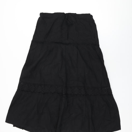 Bay Womens Black Cotton Swing Skirt Size 14 Drawstring