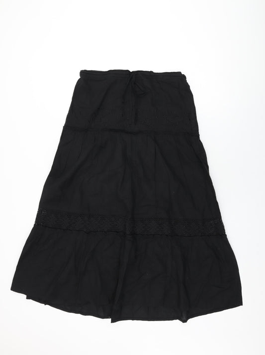 Bay Womens Black Cotton Swing Skirt Size 14 Drawstring