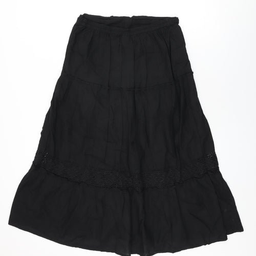 Bay Womens Black Cotton Swing Skirt Size 14 Drawstring