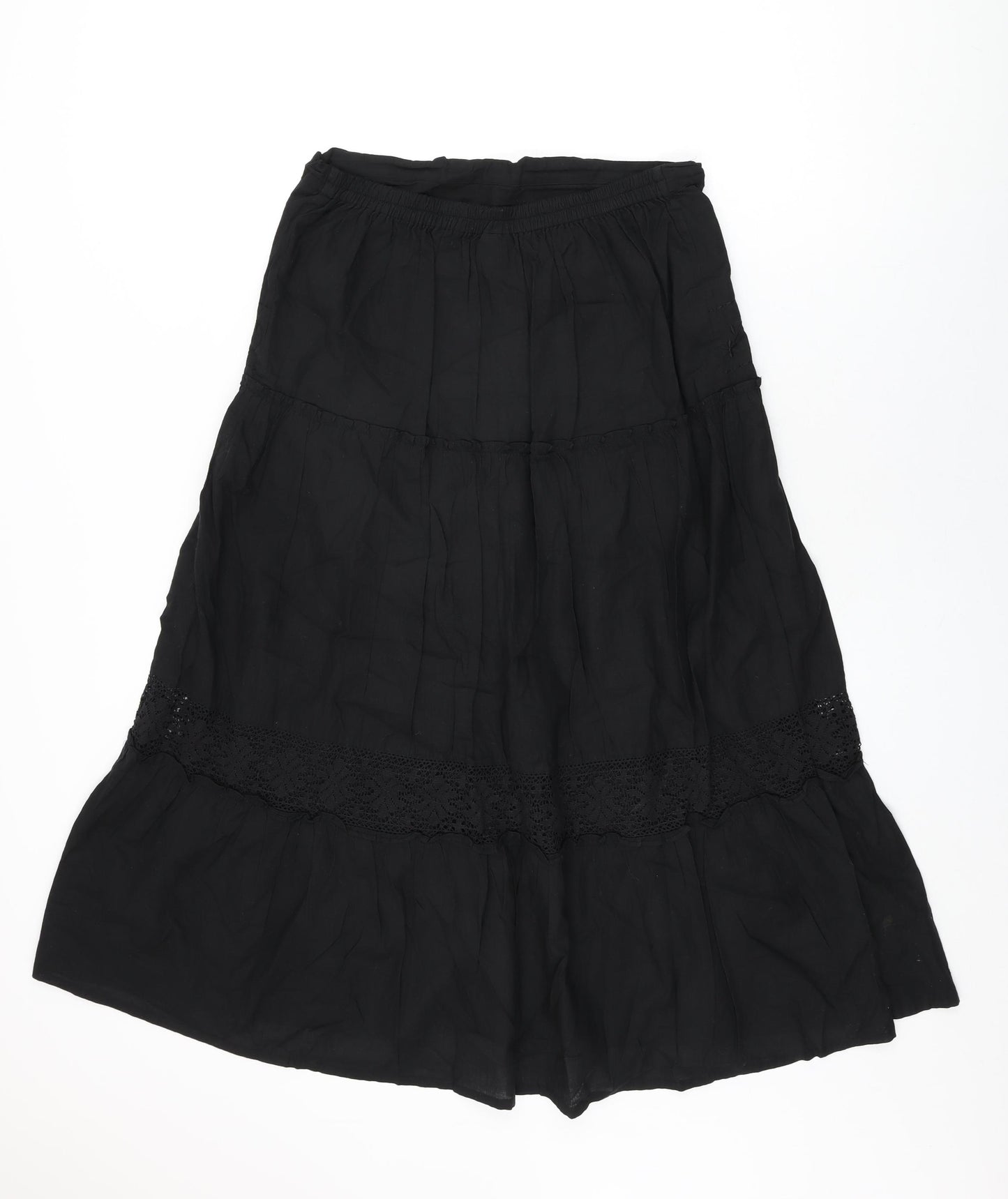 Bay Womens Black Cotton Swing Skirt Size 14 Drawstring