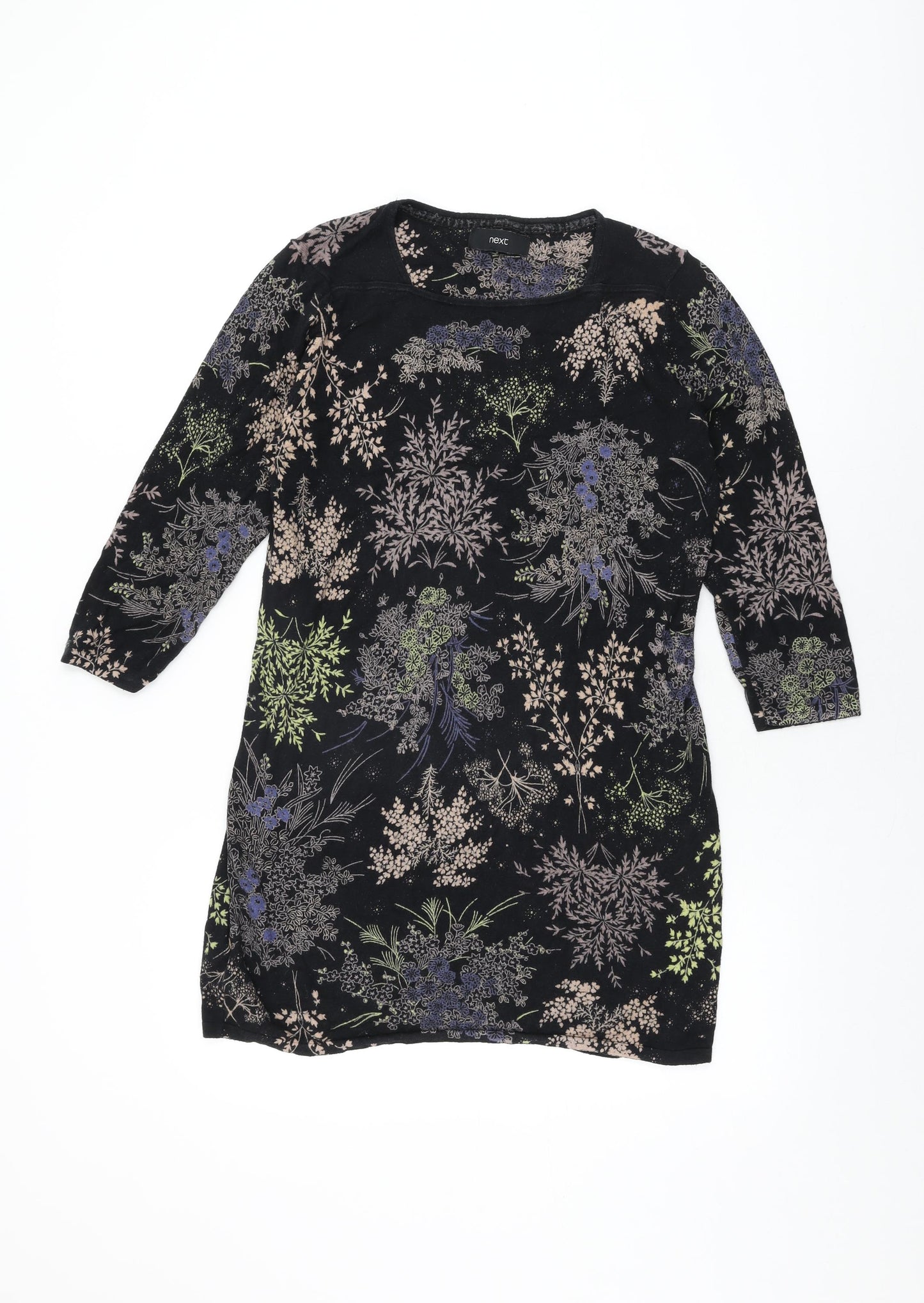 NEXT Womens Black Floral Cotton Basic T-Shirt Size 14 Square Neck