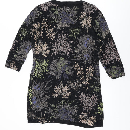 NEXT Womens Black Floral Cotton Basic T-Shirt Size 14 Square Neck