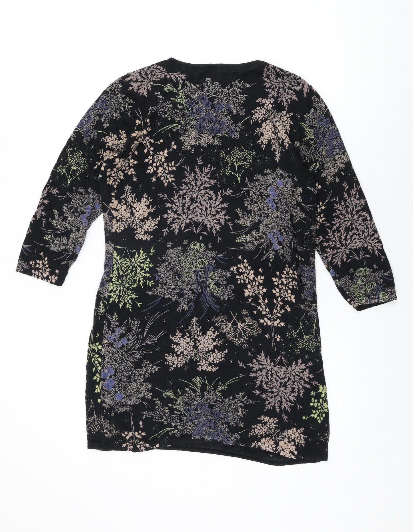 NEXT Womens Black Floral Cotton Basic T-Shirt Size 14 Square Neck