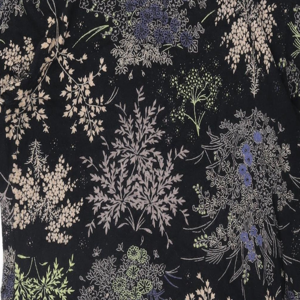 NEXT Womens Black Floral Cotton Basic T-Shirt Size 14 Square Neck