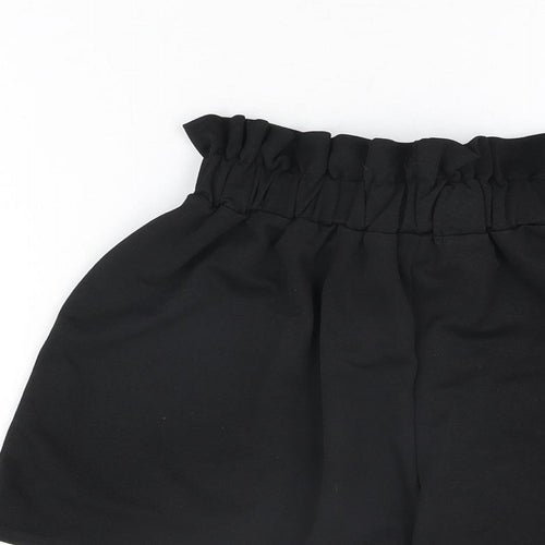 PRETTYLITTLETHING Womens Black Polyester Paperbag Shorts Size 8 Regular Tie