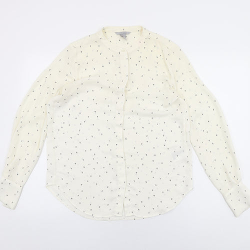 H&M Womens Ivory Geometric Polyester Basic Button-Up Size 8 Round Neck - Heart Print