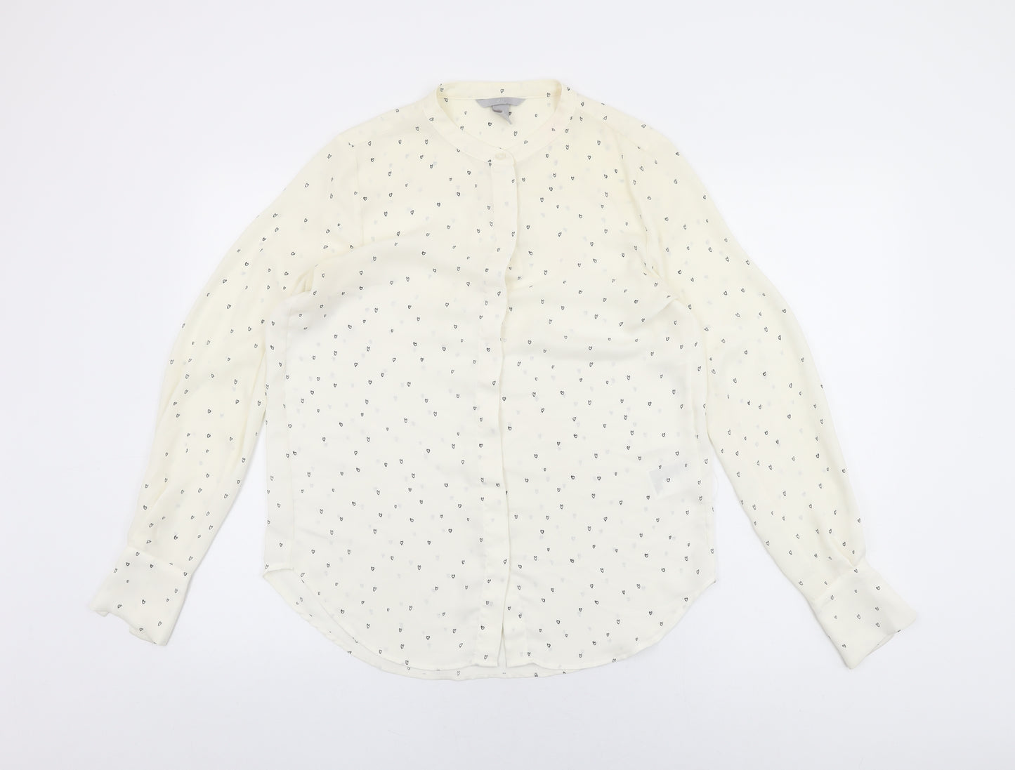 H&M Womens Ivory Geometric Polyester Basic Button-Up Size 8 Round Neck - Heart Print