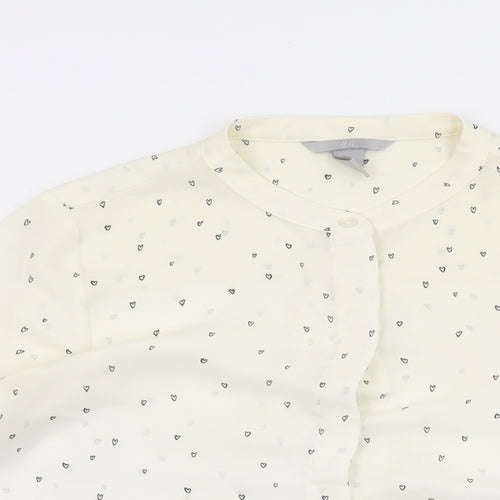 H&M Womens Ivory Geometric Polyester Basic Button-Up Size 8 Round Neck - Heart Print